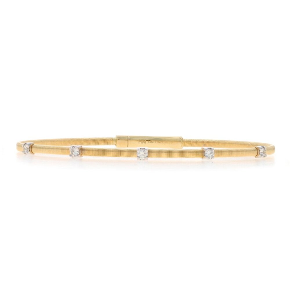 Yellow Gold Diamond Station Bangle Bracelet 6 3/4" 14k Round Brilliant .25ctw
